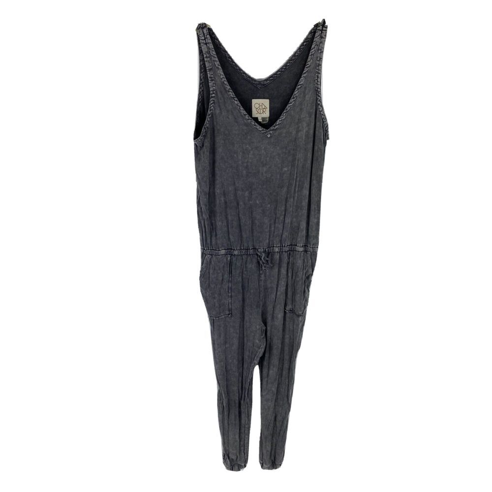 Chasers Womens S Gray Acid Wash Jumpsuit‎ Jogger Heirloom Sleeveless Drawstring